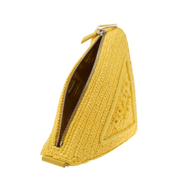 Prada Triangle Crossbody Yellow Logo Crochet 1BH190 New - Picture 7 of 8